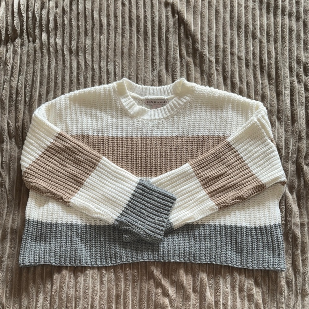 Women’s Colorblock Sweater in Cream, Brown, and Gray